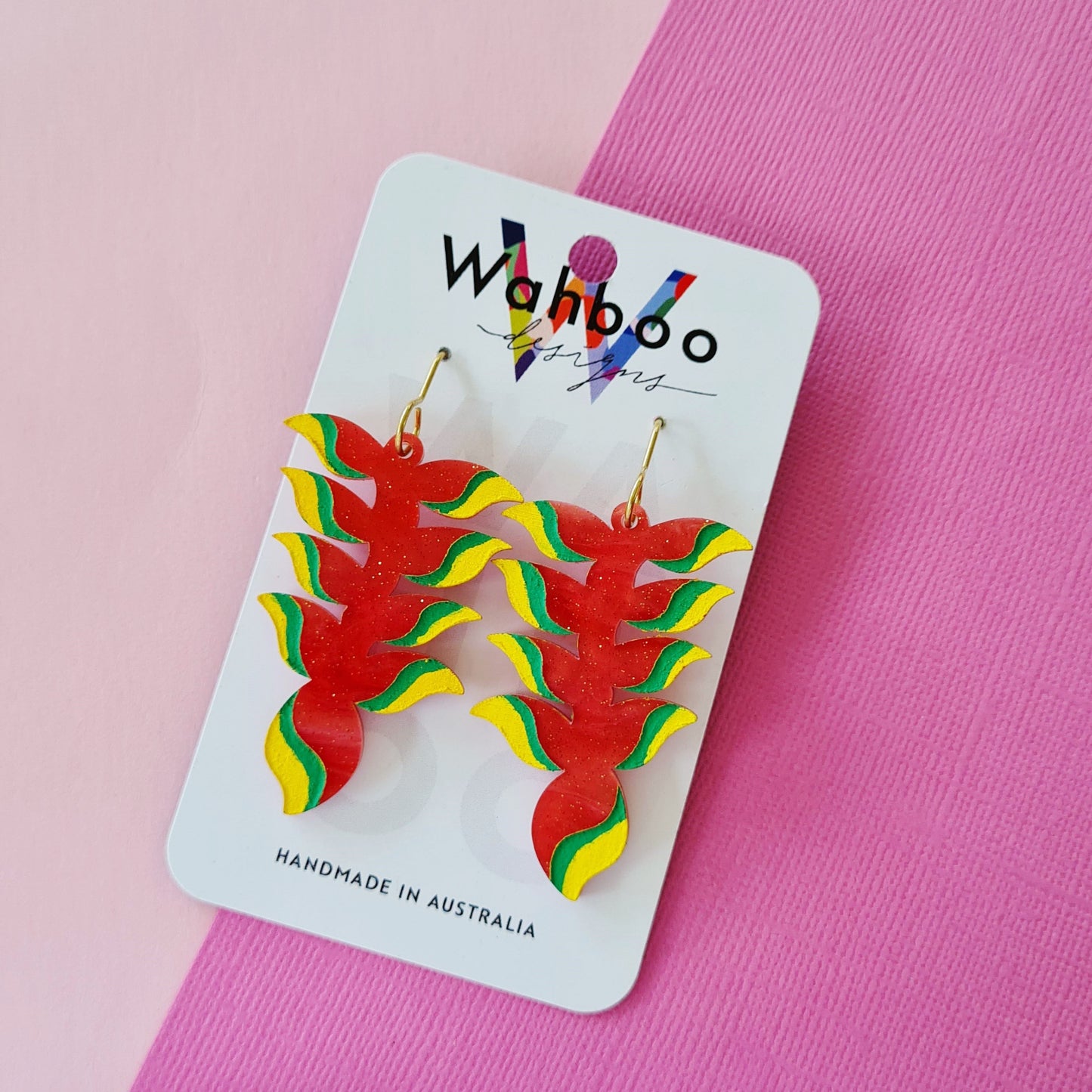 Heliconia Lobster Claw Flower Dangle Earrings