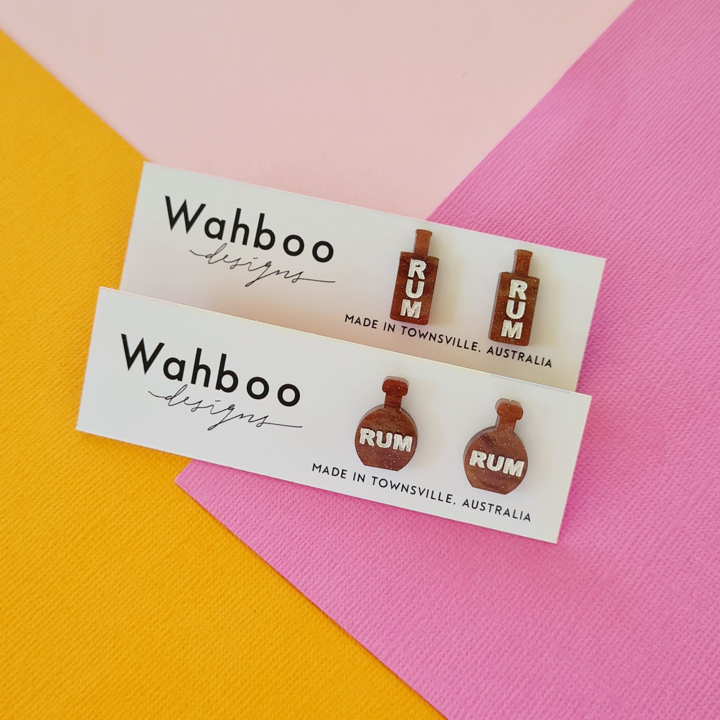 Rum Bottle and Glass Stud Earrings