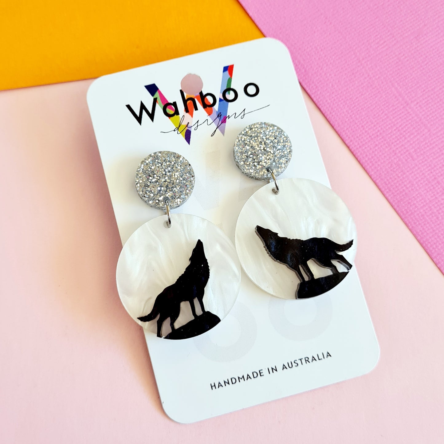 Halloween Full Moon and Howling Wolf Dangle Earrings