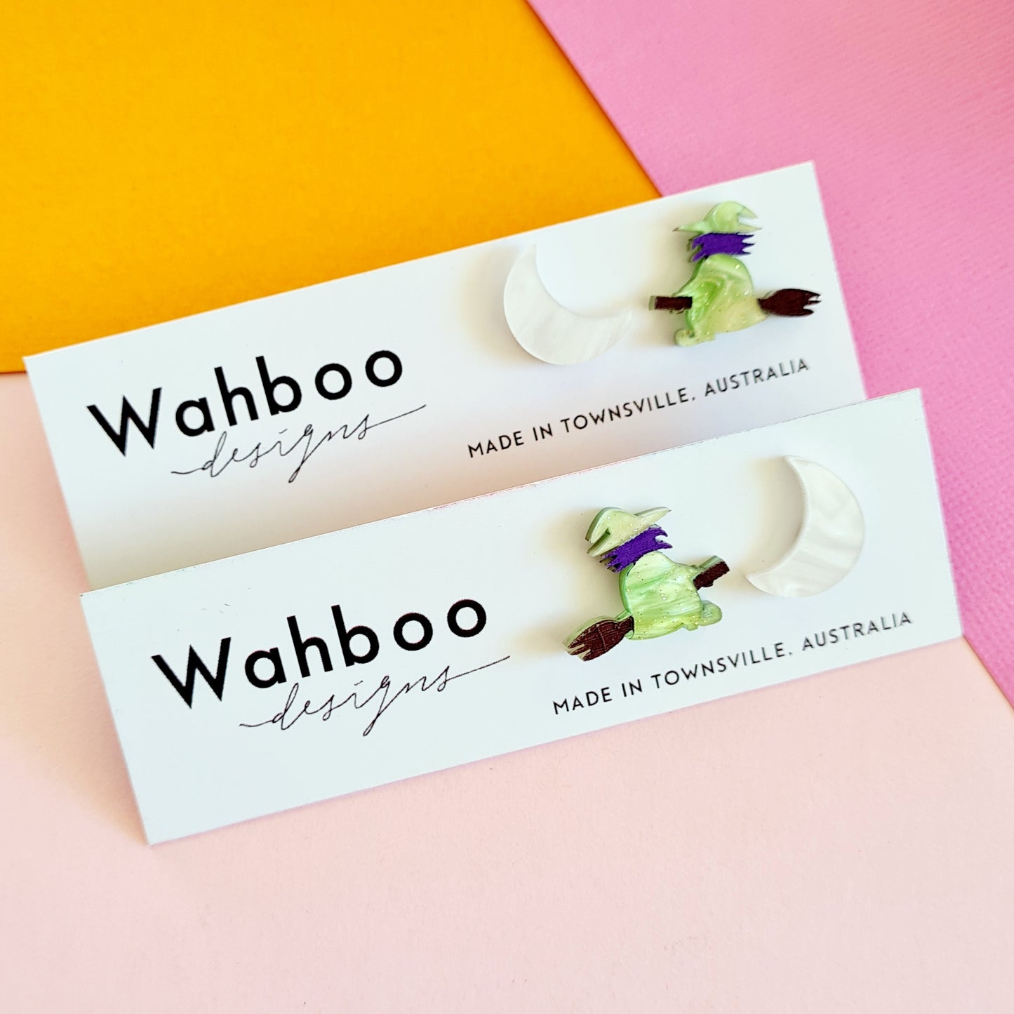 Halloween Witch on a Broomstick Stud Earrings