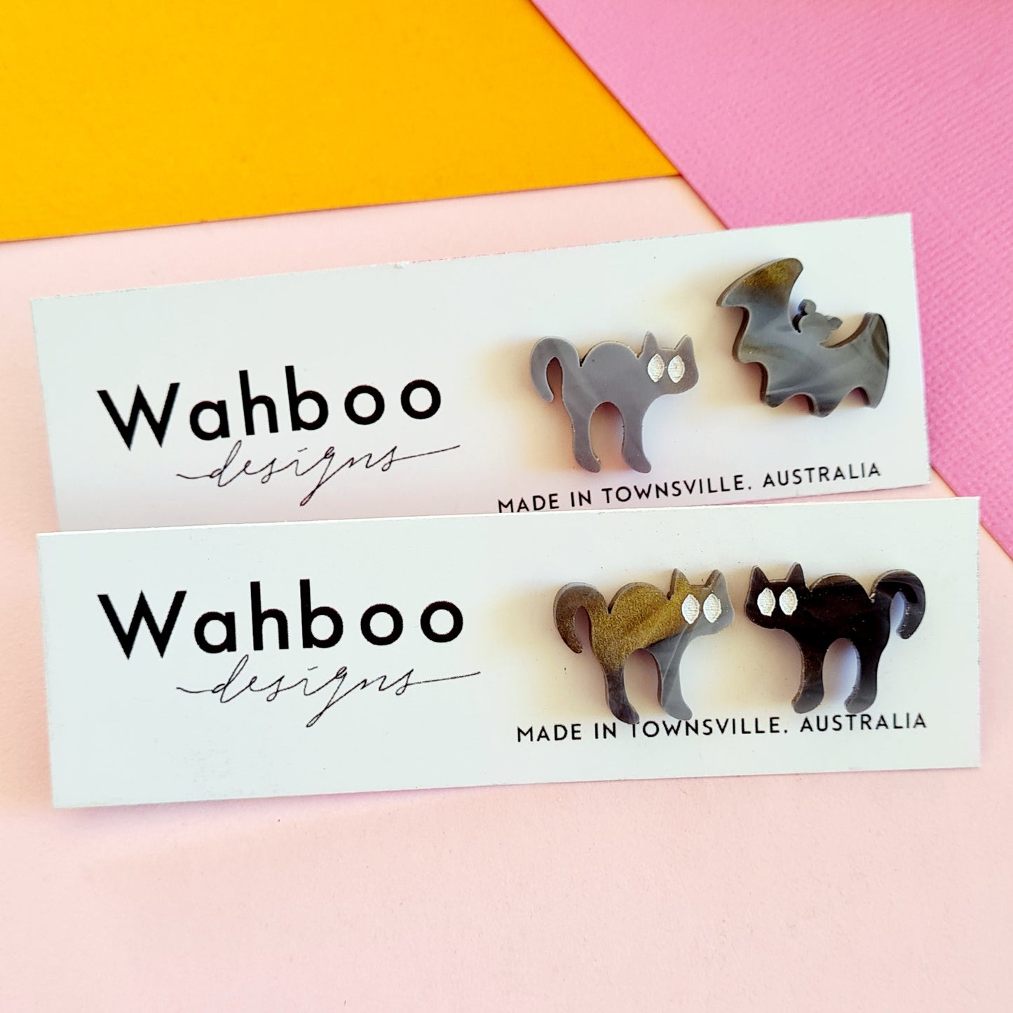 Halloween Moon and Bat Stud Earrings