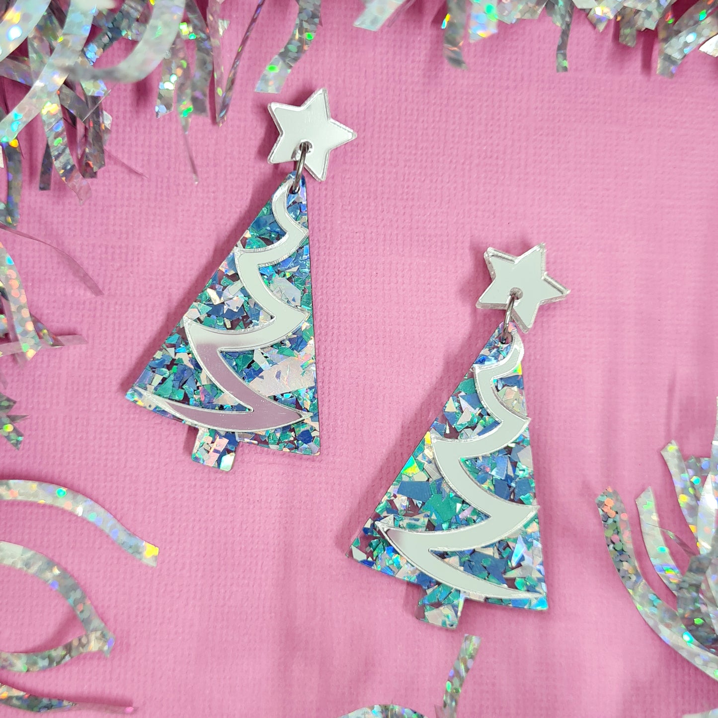 Christmas Tree & Tinsel Dangle Earrings