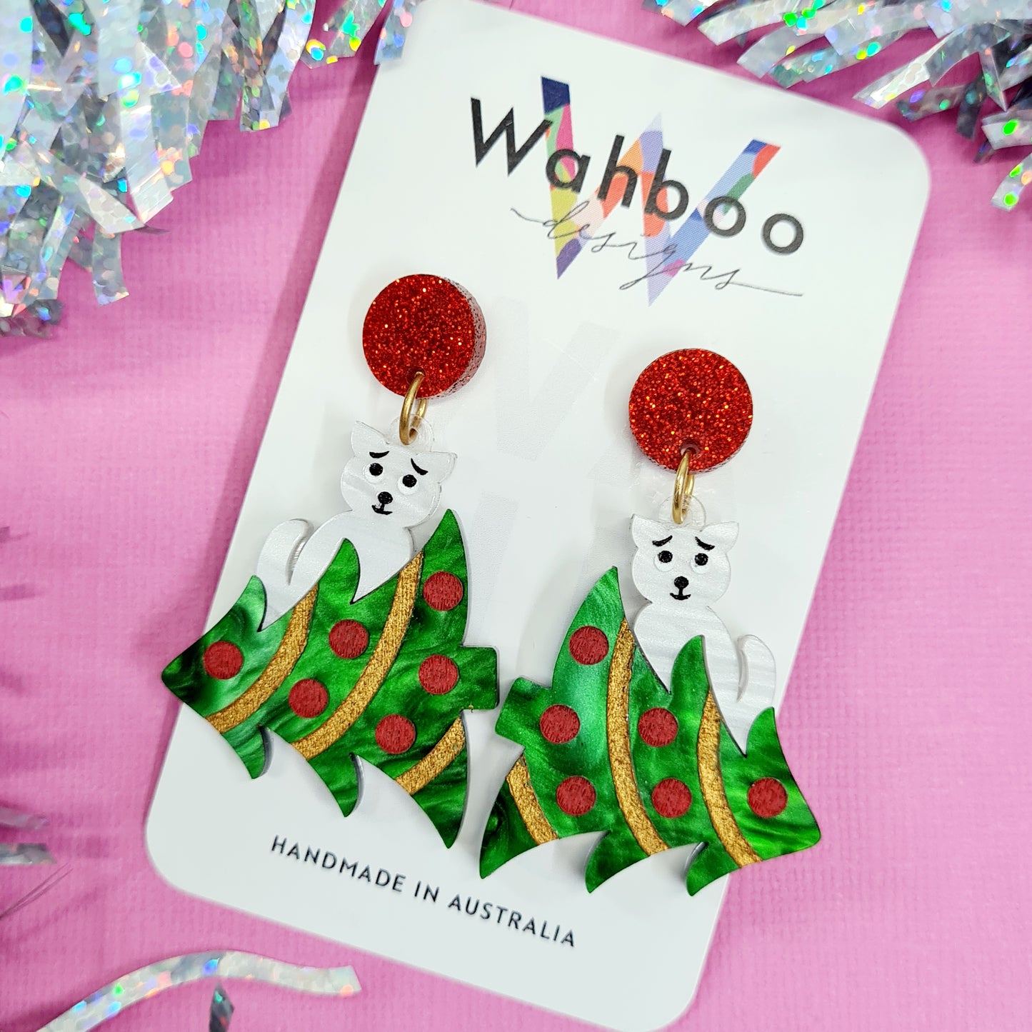 Christmas 'Oopsie, It Wasn't Me' Cat & Dog Dangle Earrings