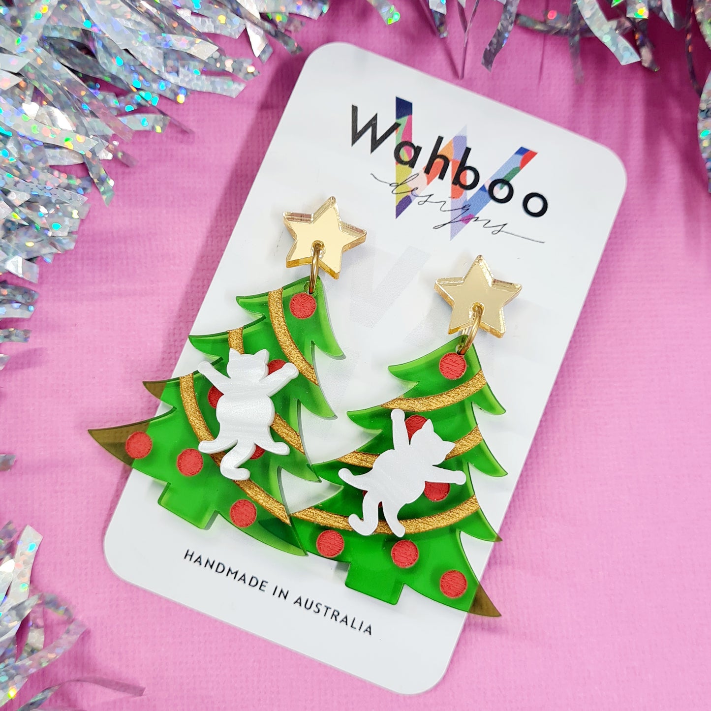 Christmas Cheeky Cat Dangle Earrings