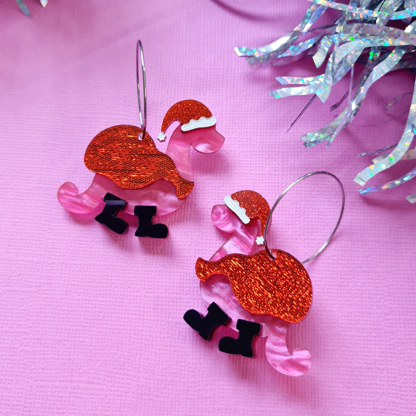 Christmas Brontosaurus Dangle Earrings