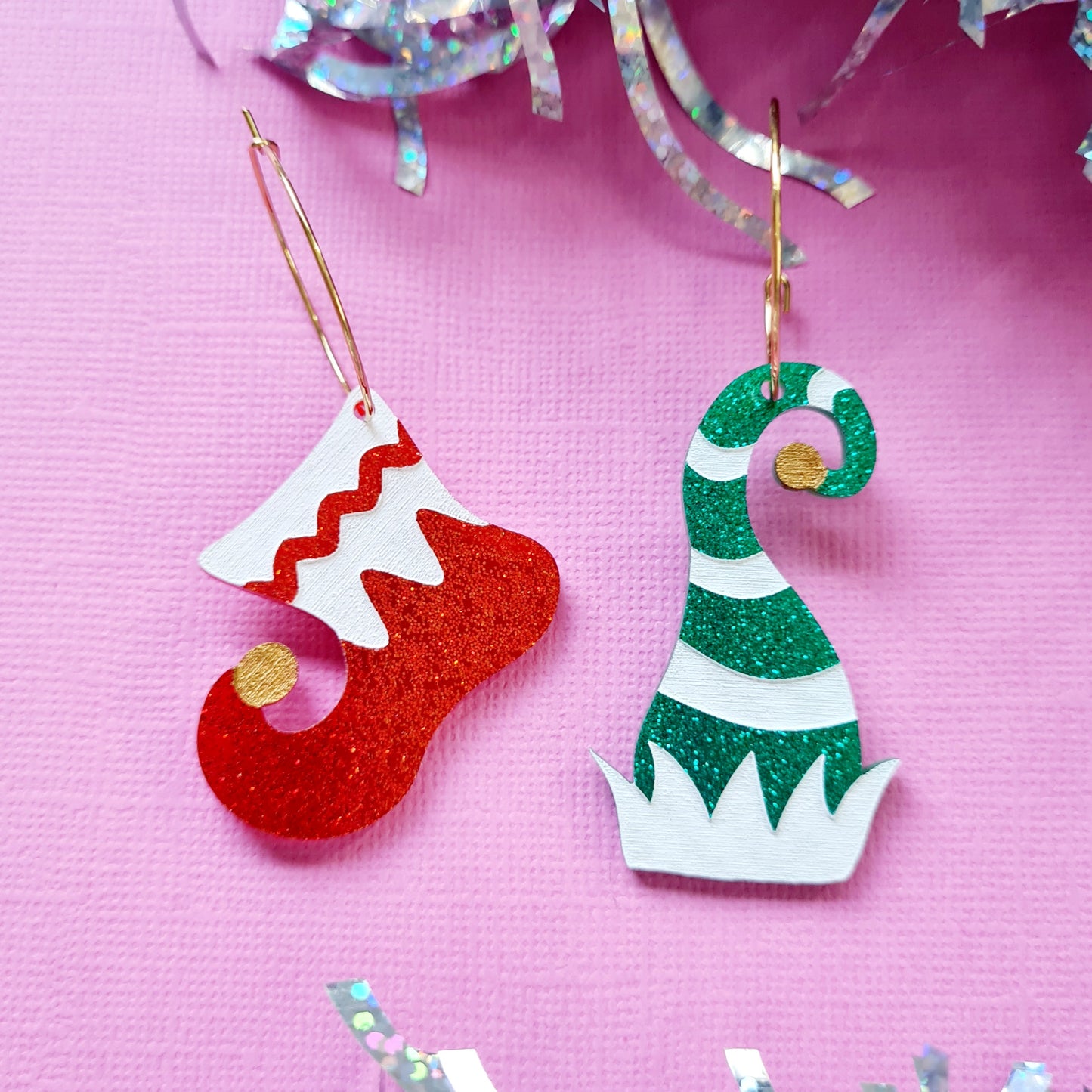 Christmas Elf Hat and Boots Dangle Earrings