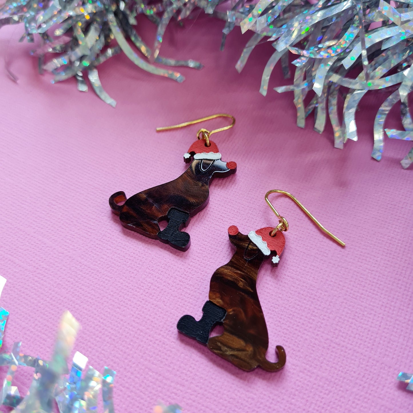 Christmas Labrador Dog Dangle Earrings