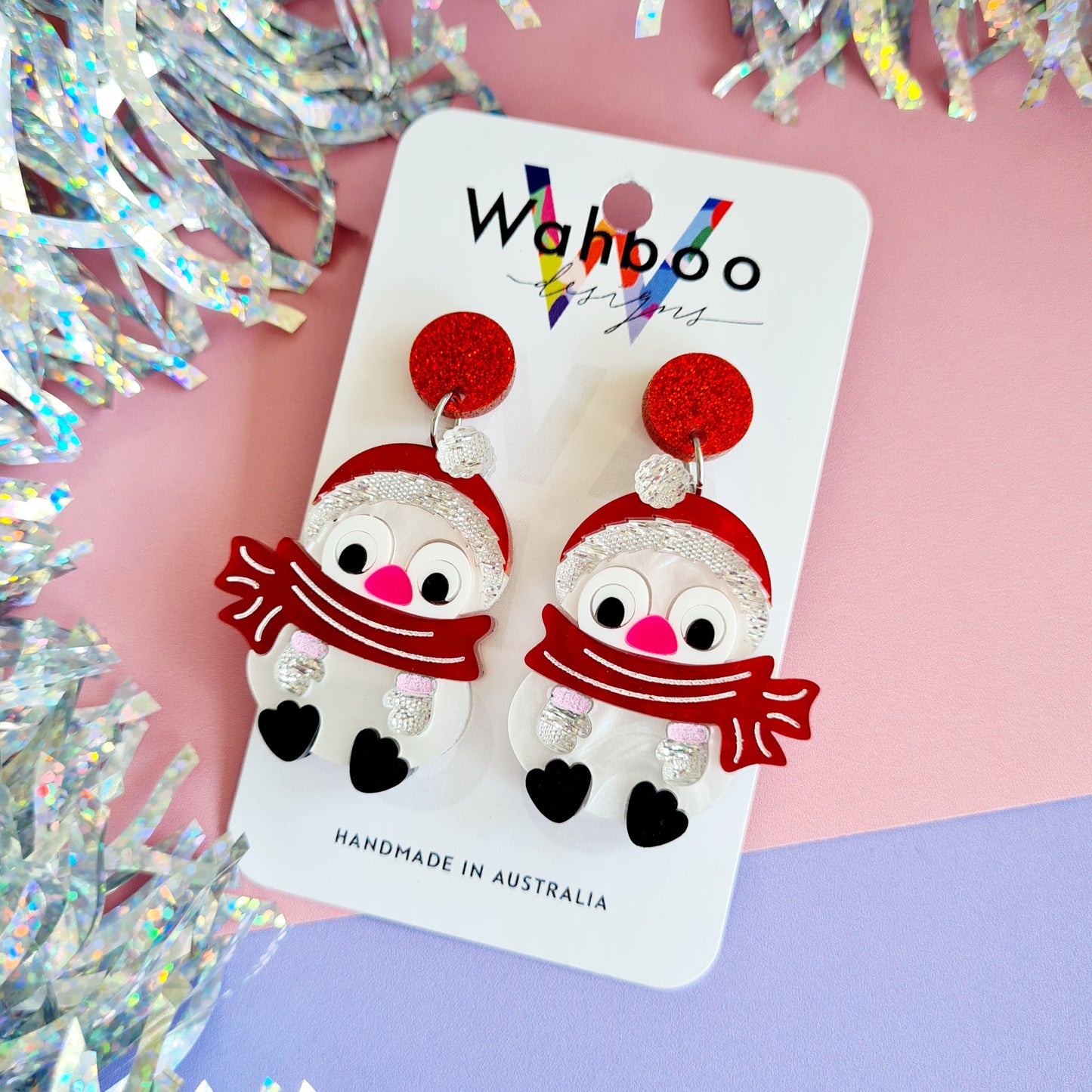 Christmas Penguin Dangle Earrings
