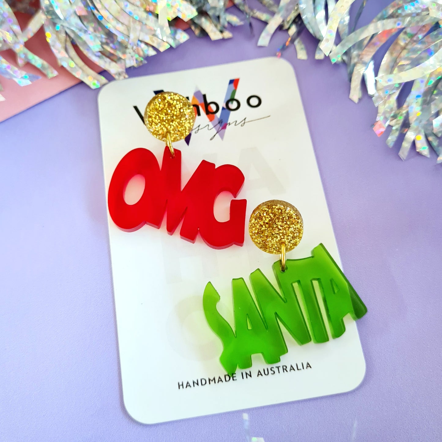 Christmas OMG Santa Dangle Earrings