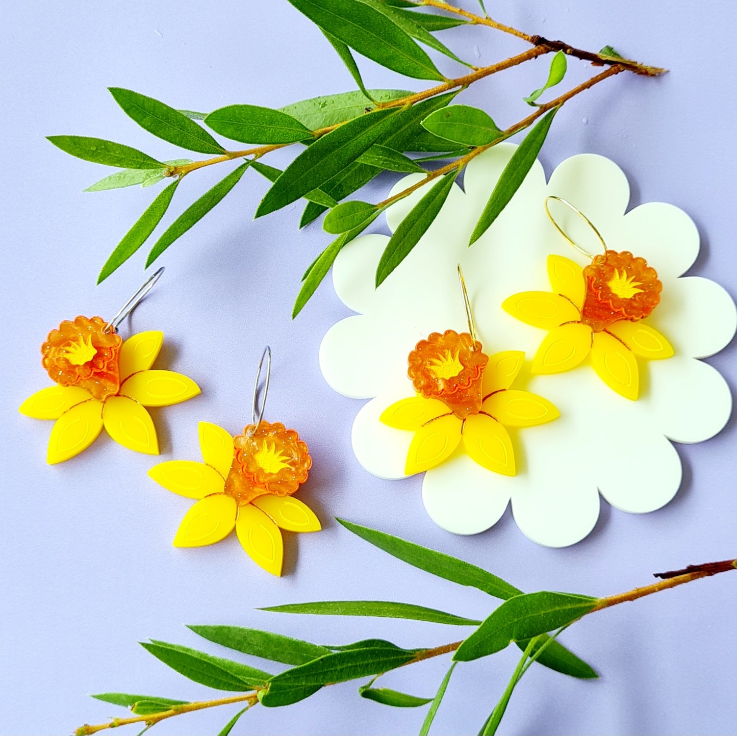 Daffodil Flower Dangle Earrings