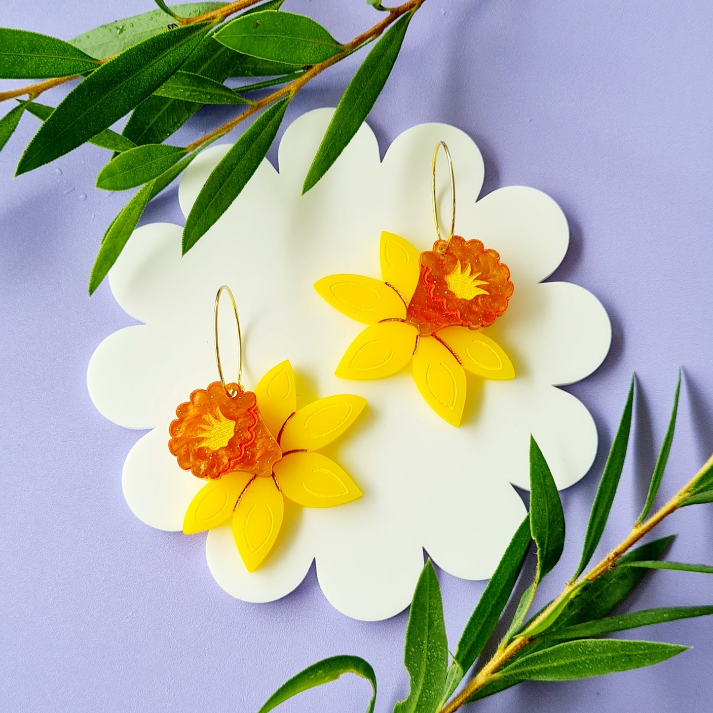 Daffodil Flower Dangle Earrings