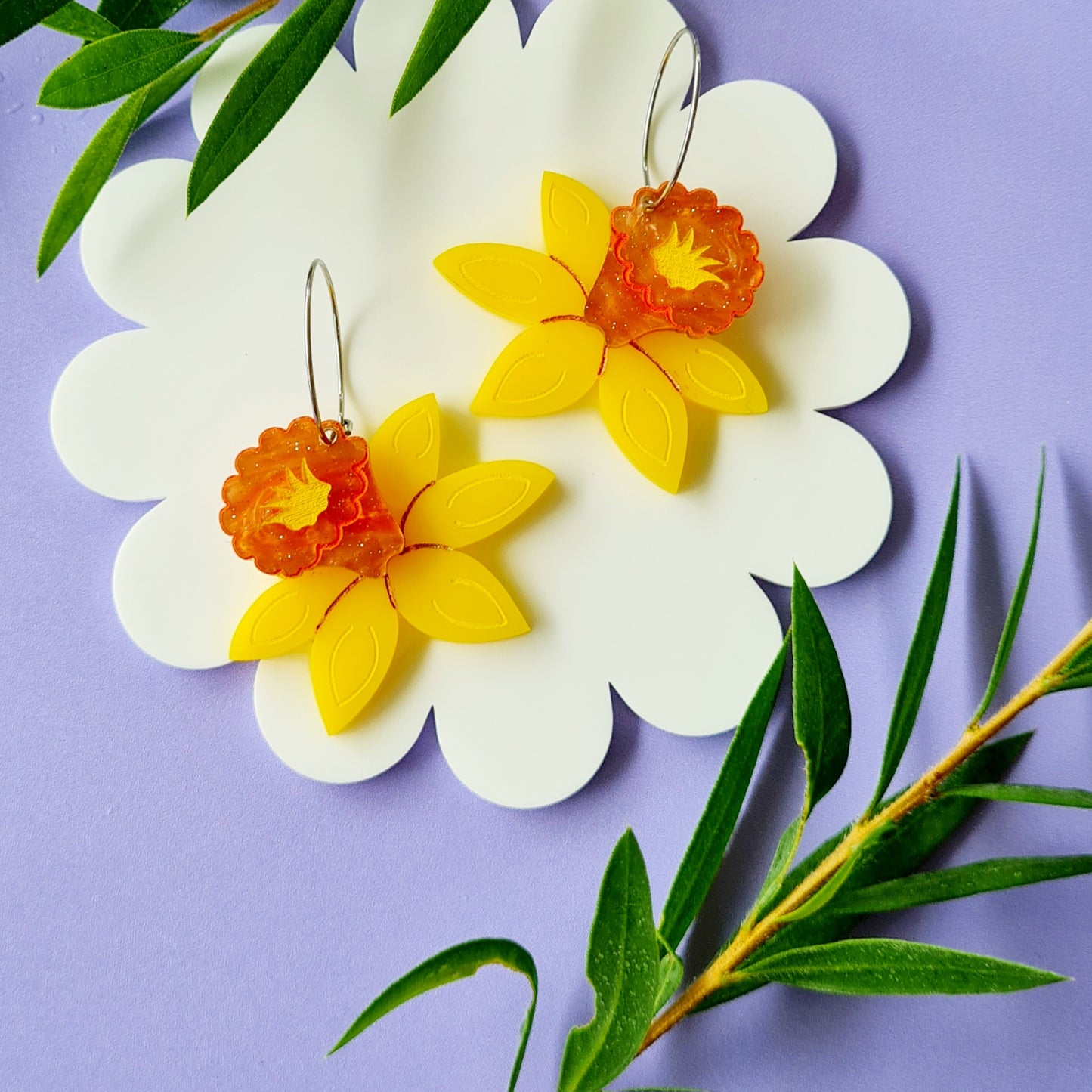 Daffodil Flower Dangle Earrings