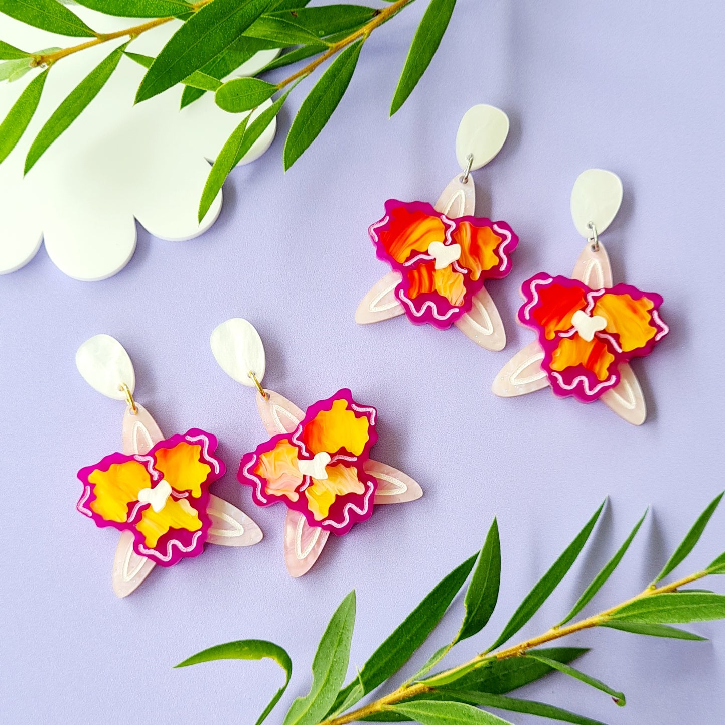 Orchid Flower Dangle Earrings