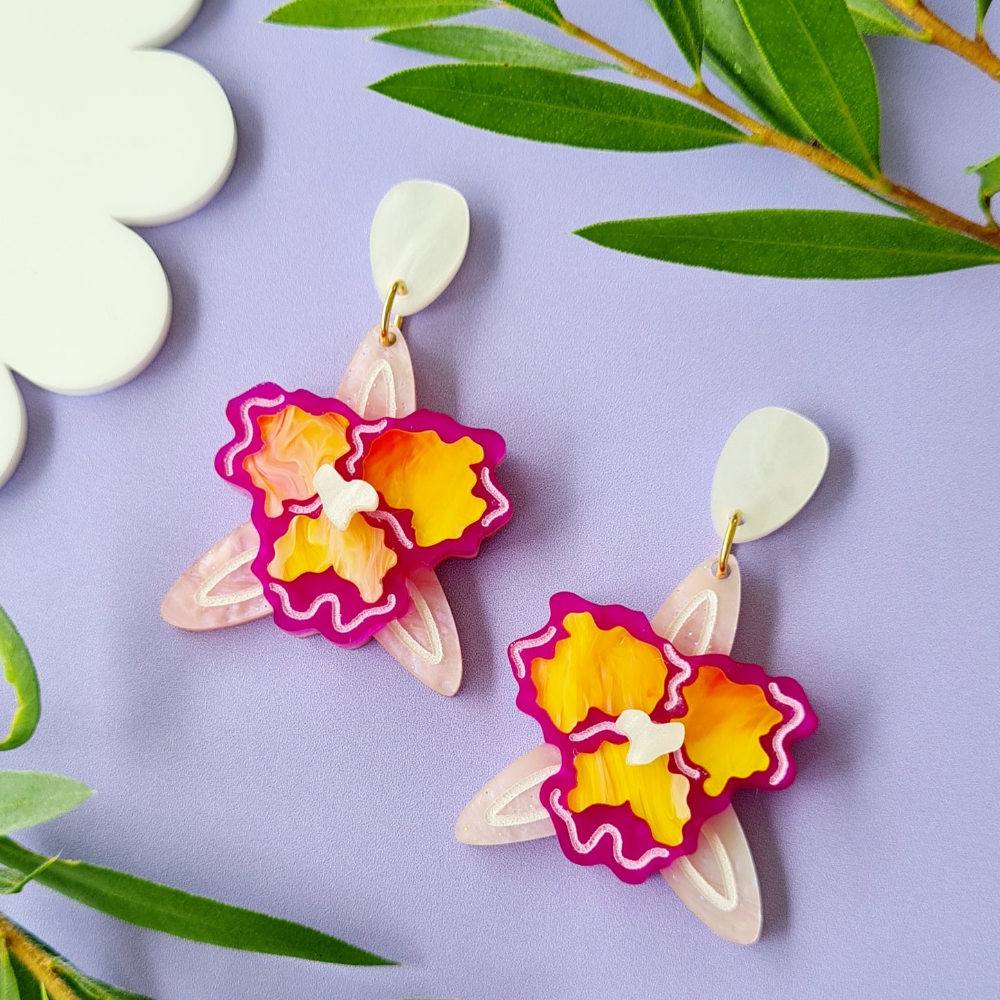 Orchid Flower Dangle Earrings
