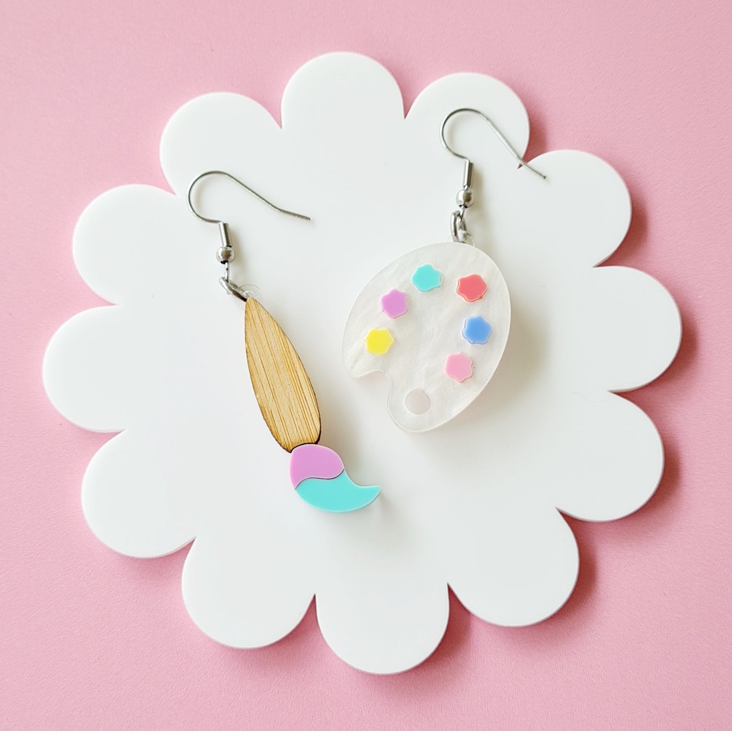 Paint Brush and Palette Dangle Earrings