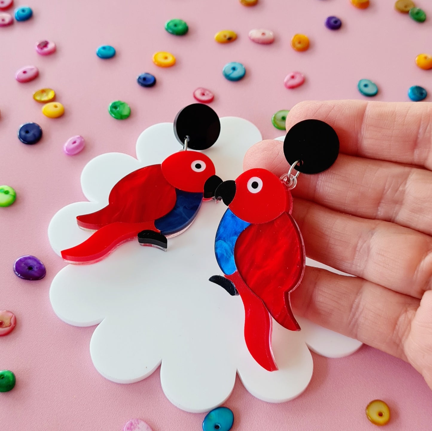 Eclectus Parrot Dangle Earrings