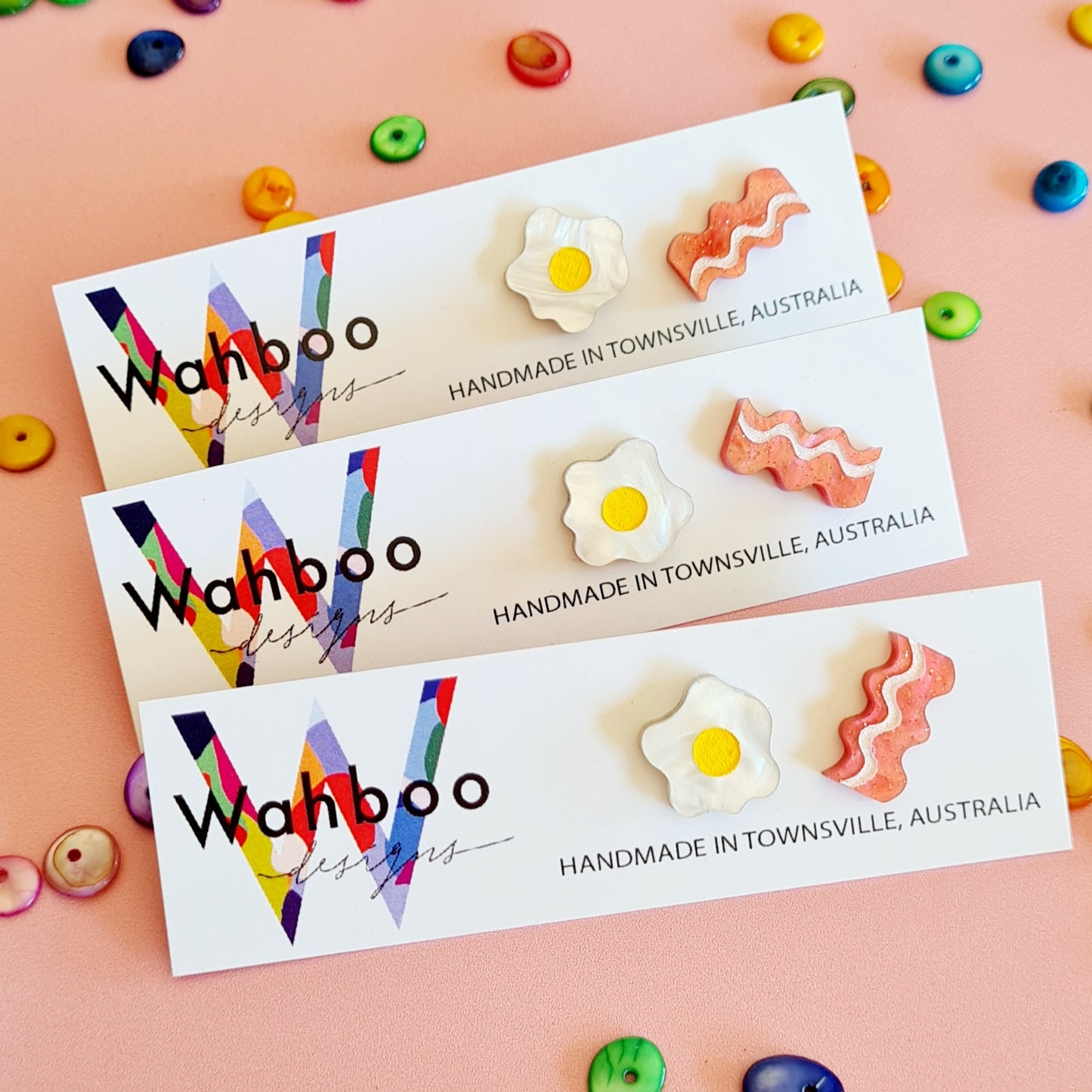 Bacon and Eggs Stud Earrings