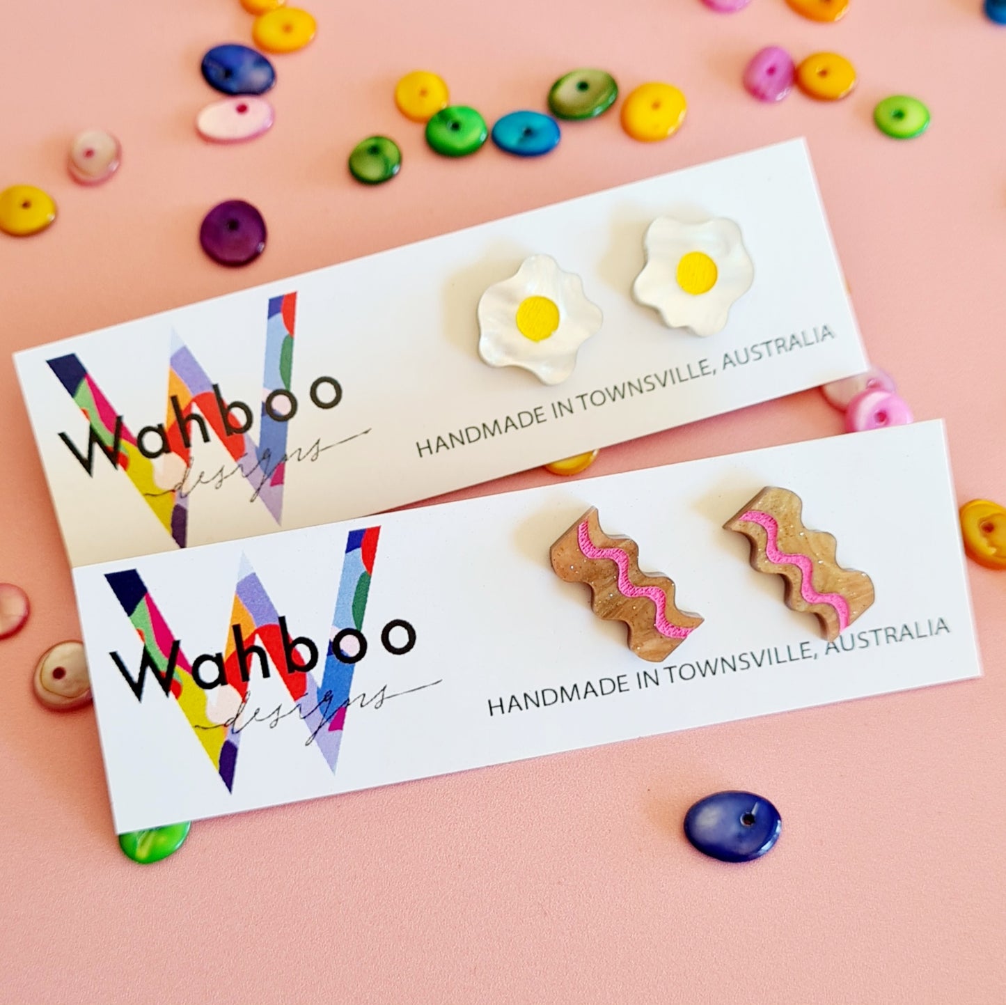 Bacon and Eggs Stud Earrings
