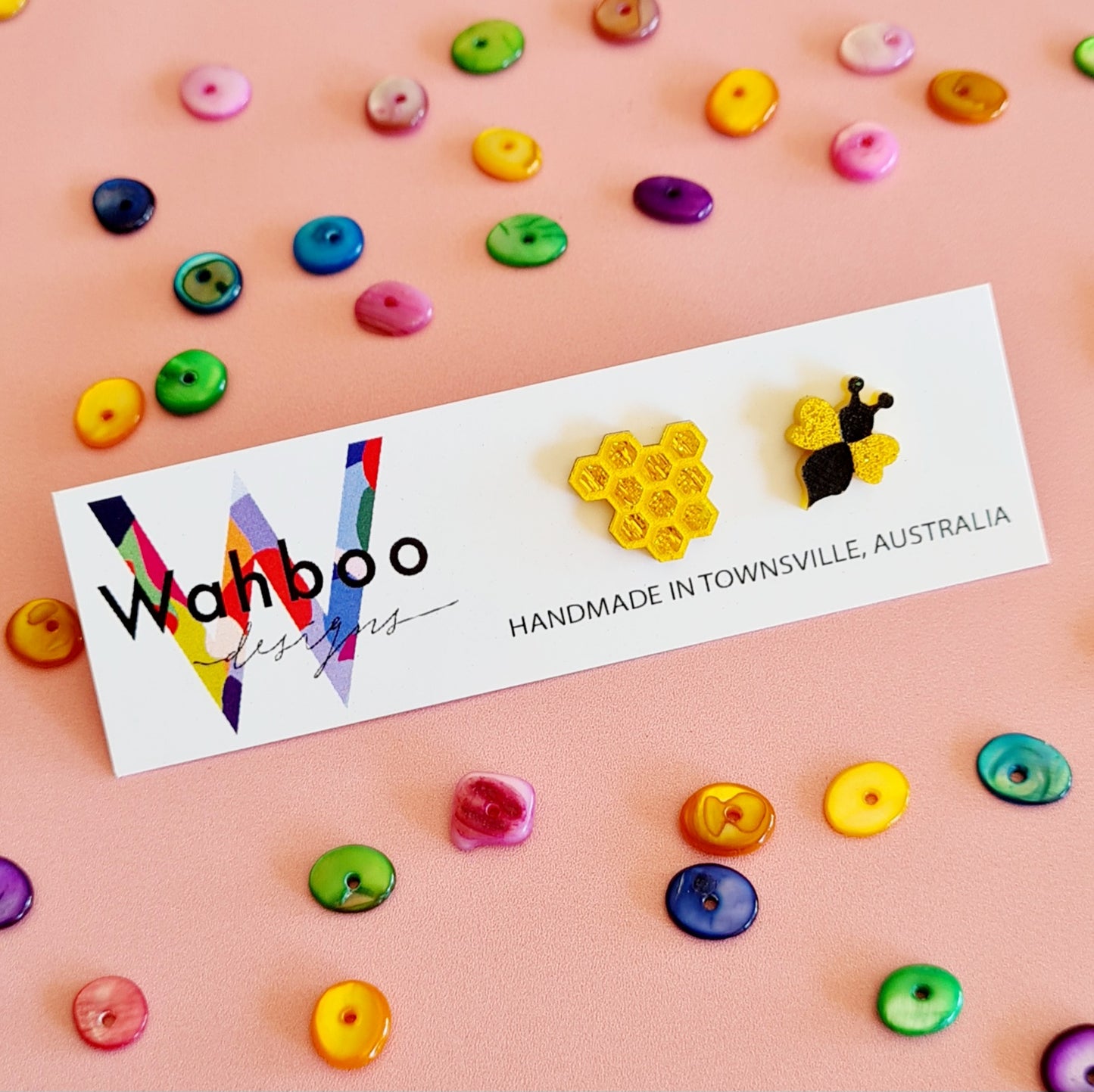 Bee and Honeycomb Stud Earrings