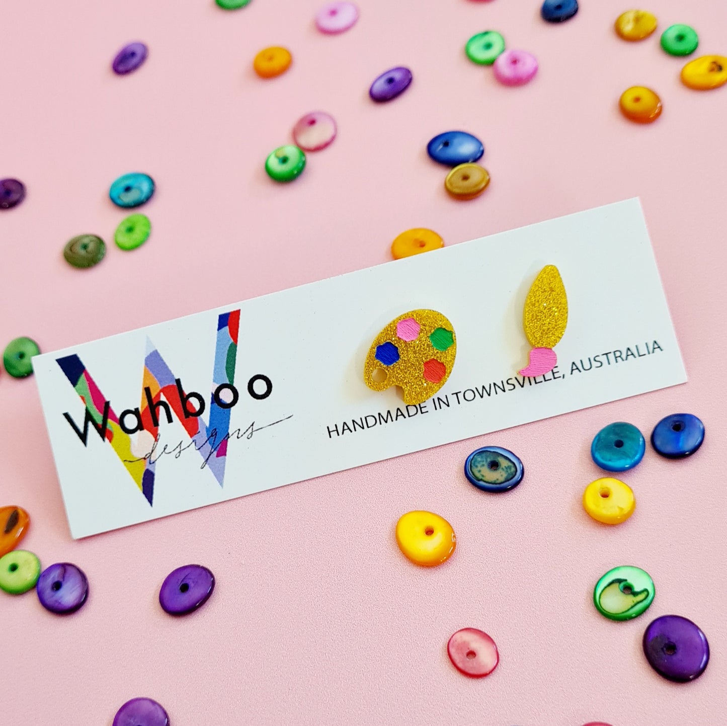 Paint Brush and Palette Stud Earrings