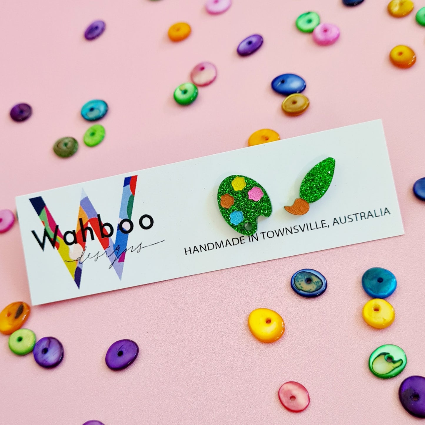 Paint Brush and Palette Stud Earrings