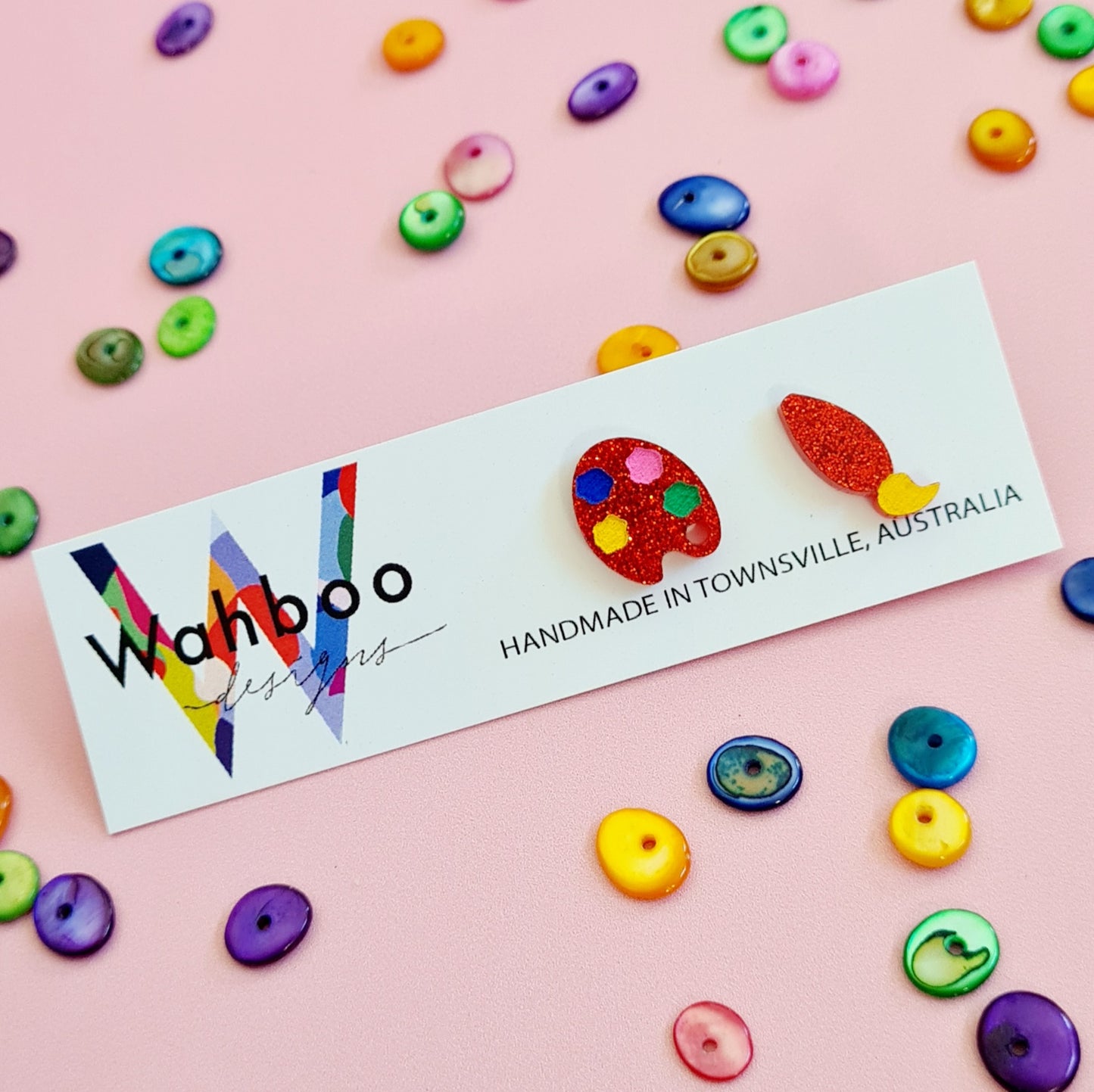 Paint Brush and Palette Stud Earrings
