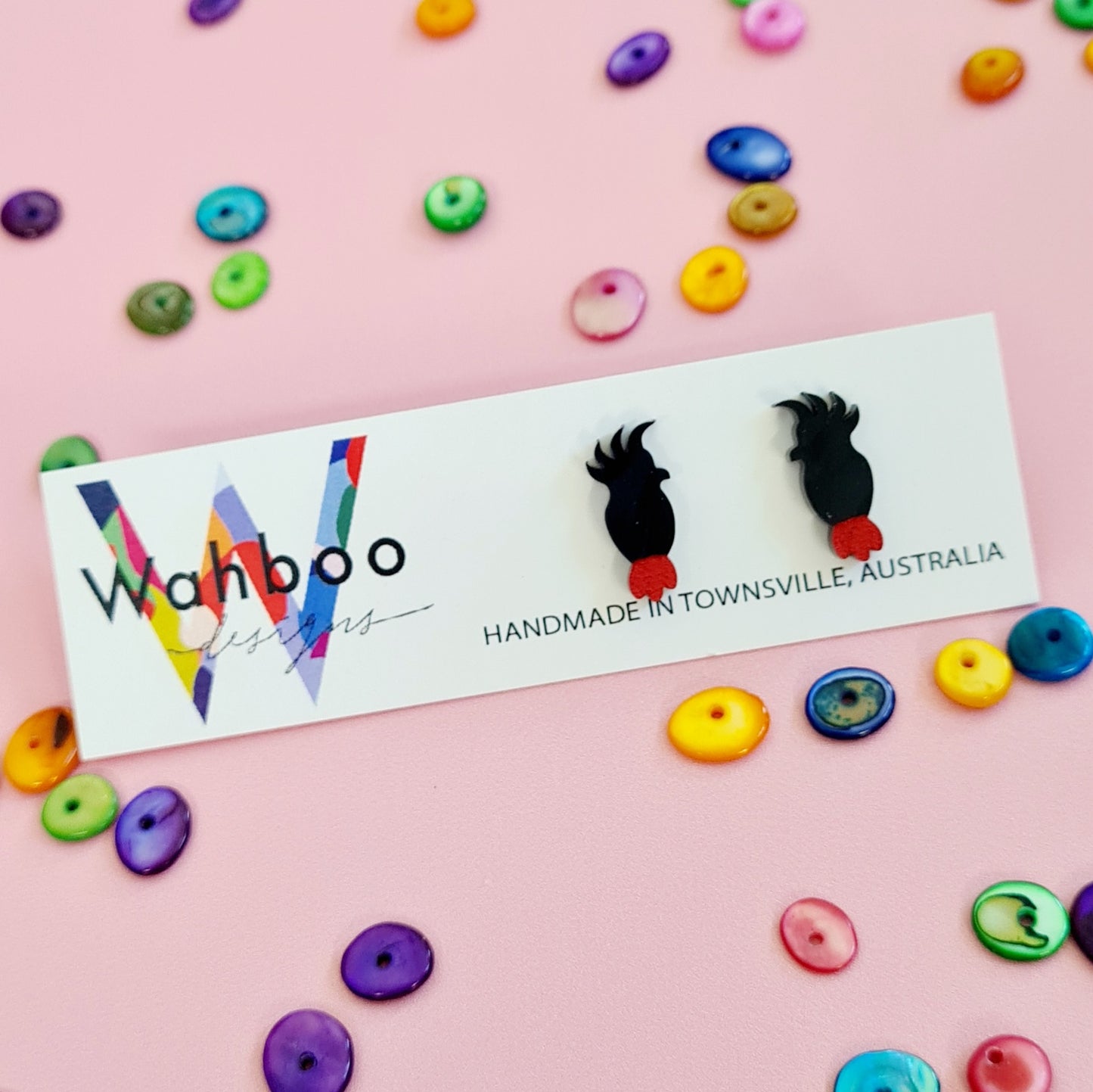 Red Tailed Black Cockatoo Stud Earrings