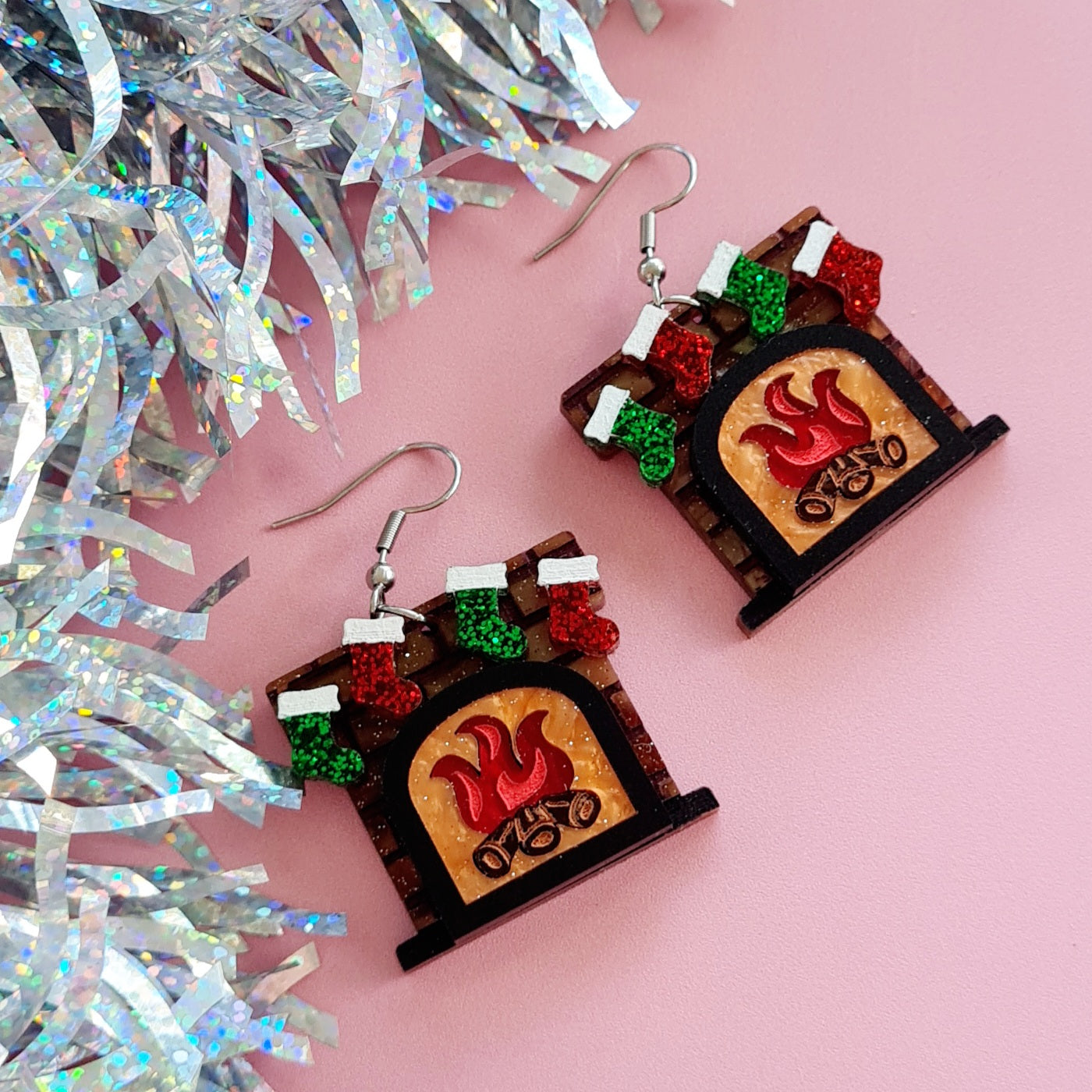 Christmas Fireplace Dangle Earrings
