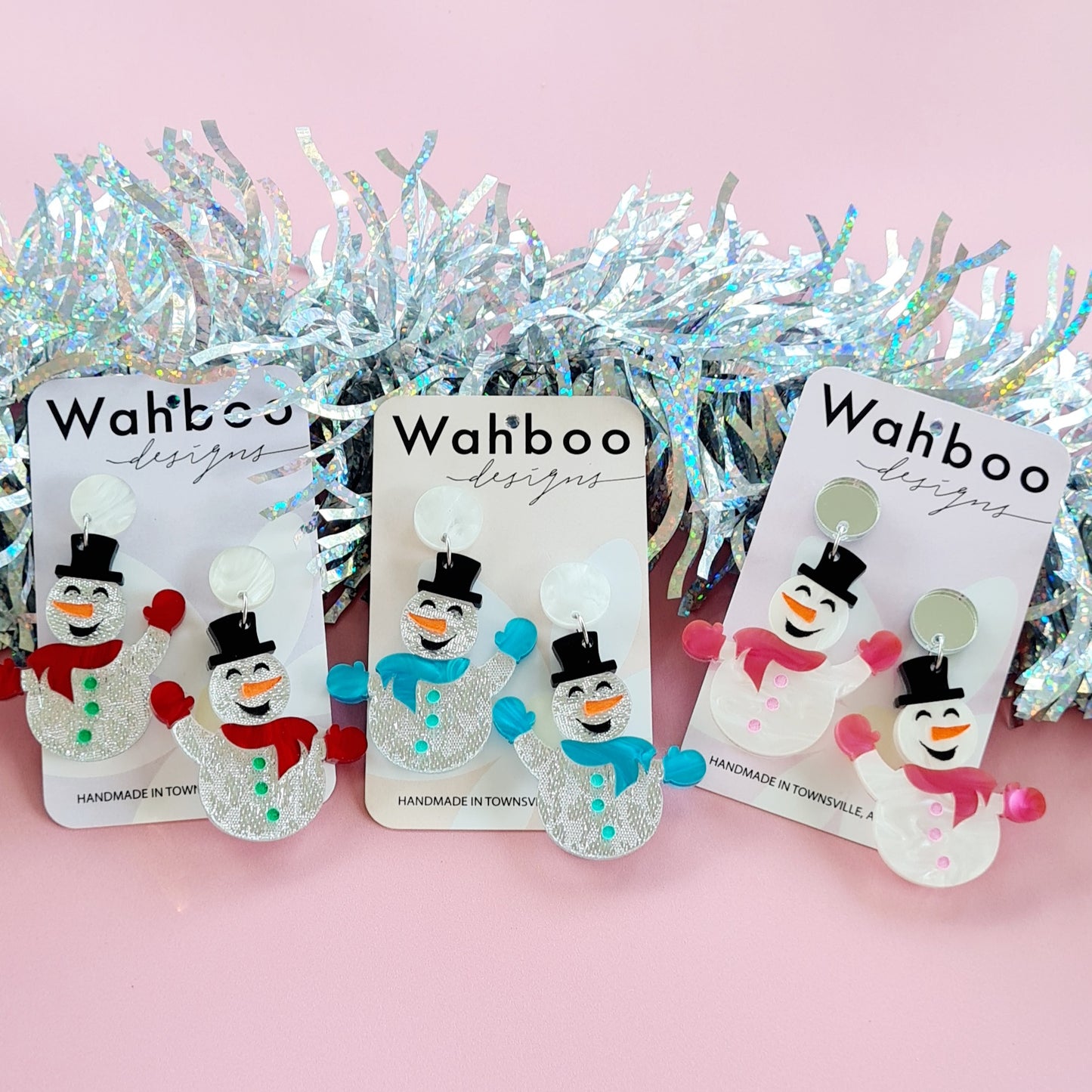 Christmas Waving Snowman Dangle Earrings
