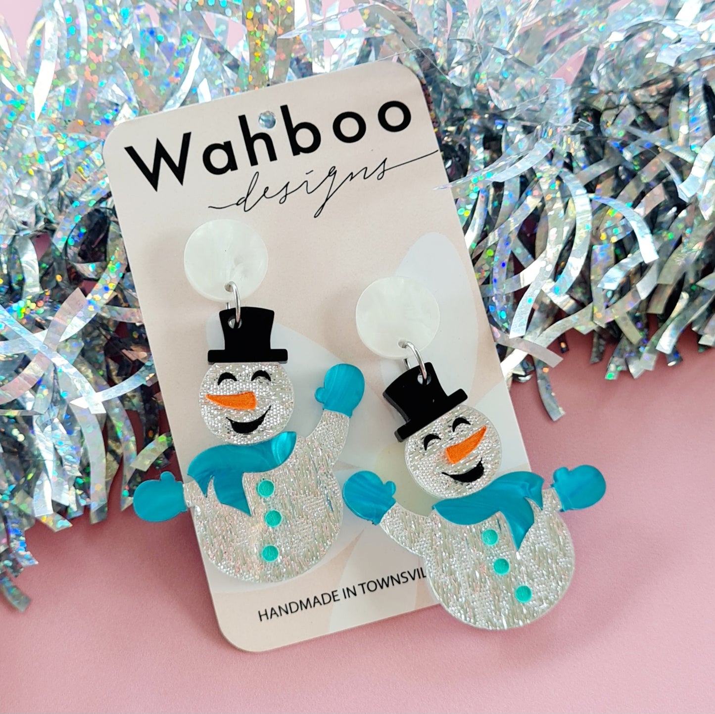 Christmas Waving Snowman Dangle Earrings