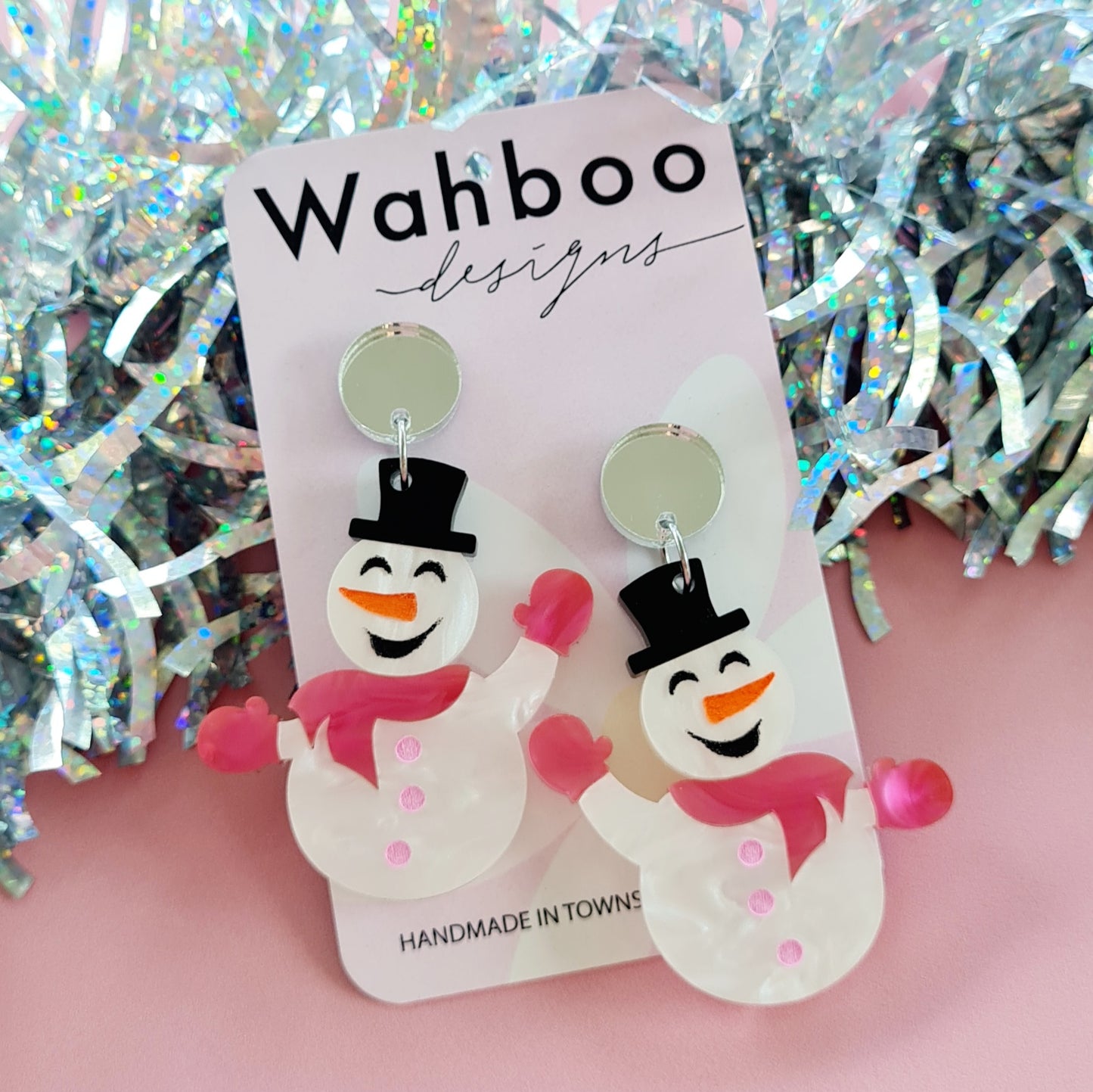 Christmas Waving Snowman Dangle Earrings