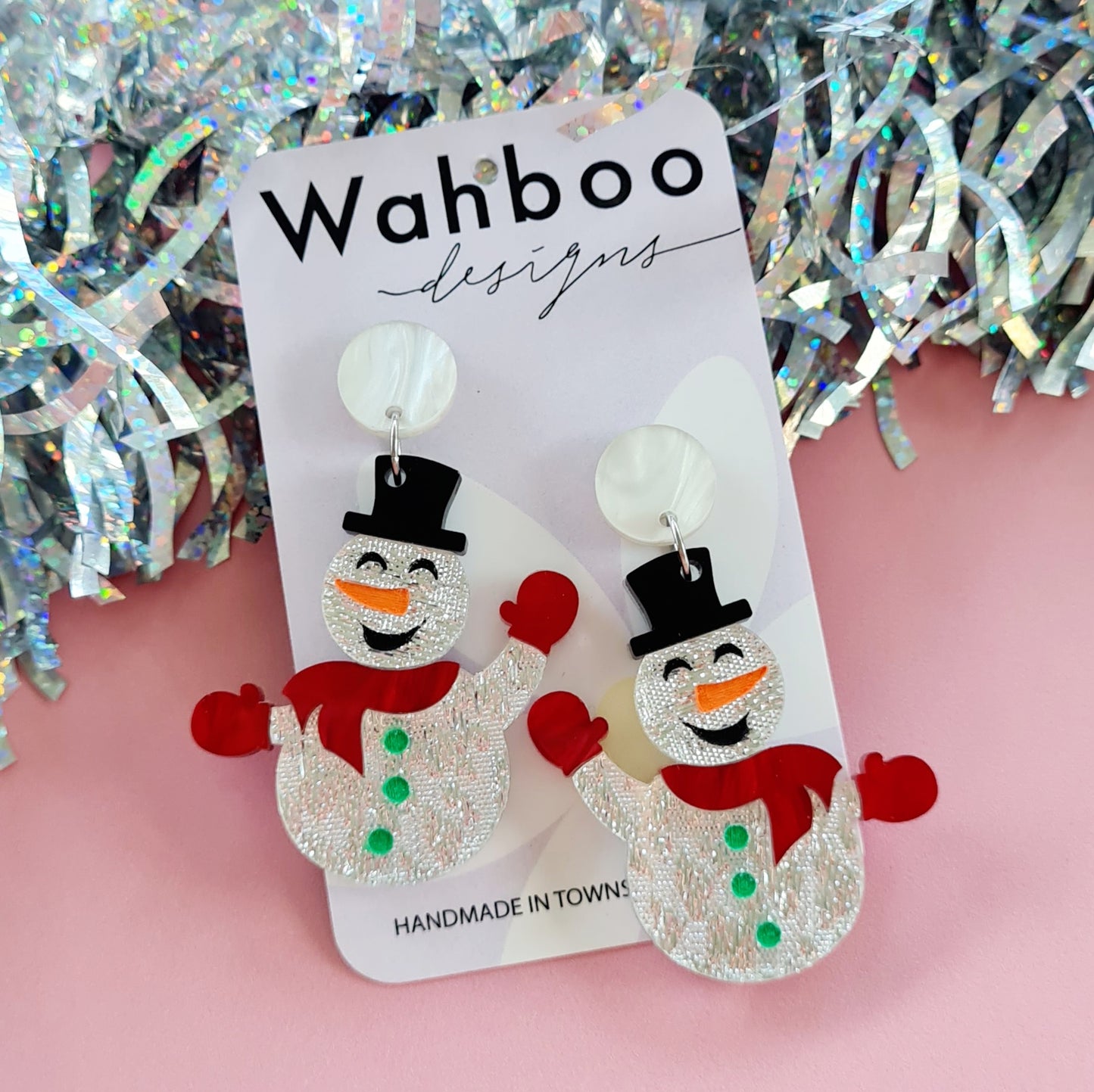 Christmas Waving Snowman Dangle Earrings