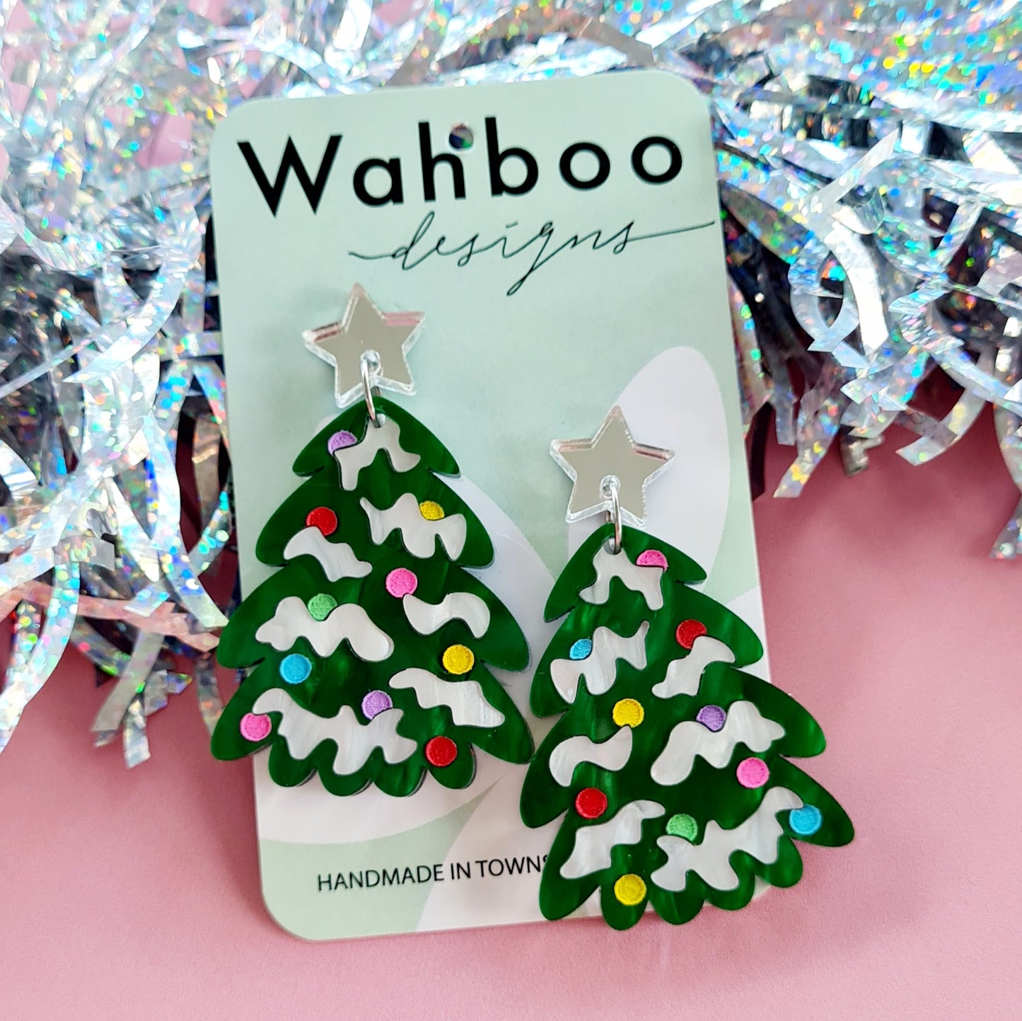 Christmas Tree with Snow Dangle Earrings