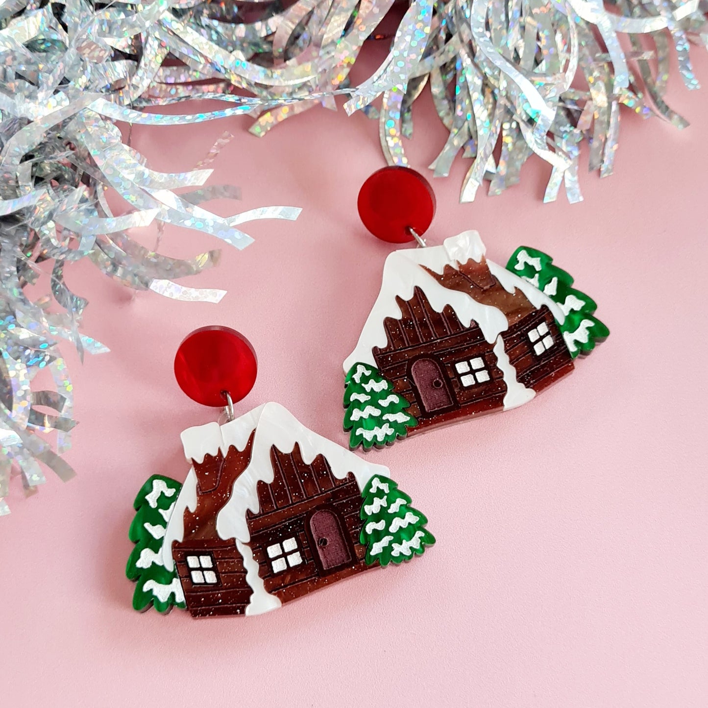 Christmas Log Cabin Dangle Earrings