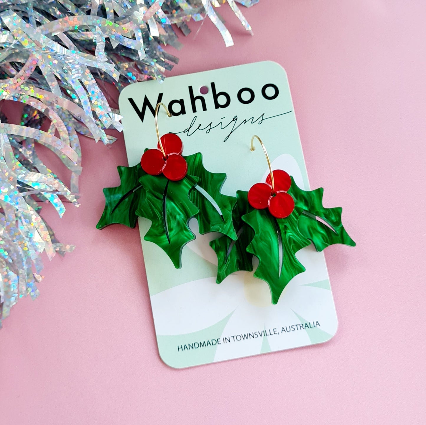 Christmas Holly Dangle Earrings