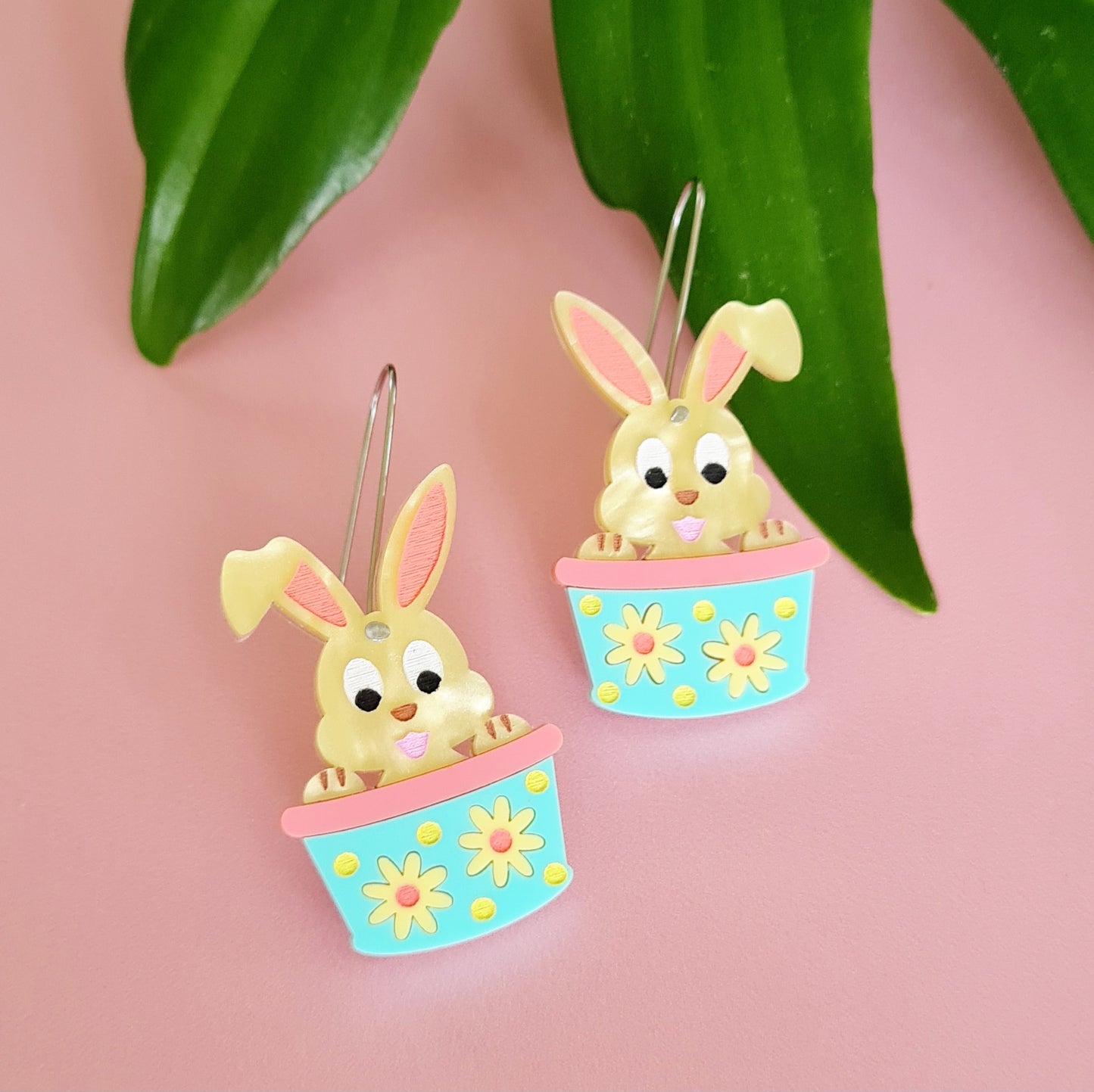Easter Bunny in a Basket Dangle Earrings