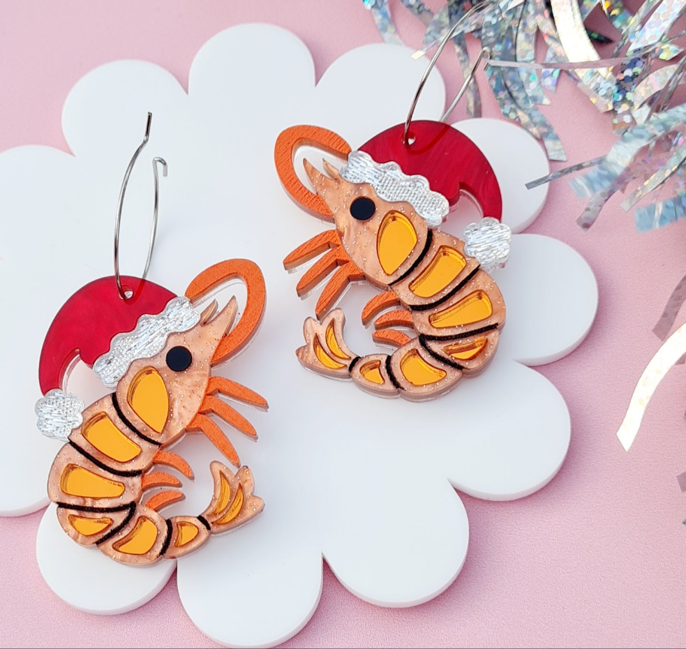 Christmas Prawn Dangle Earrings