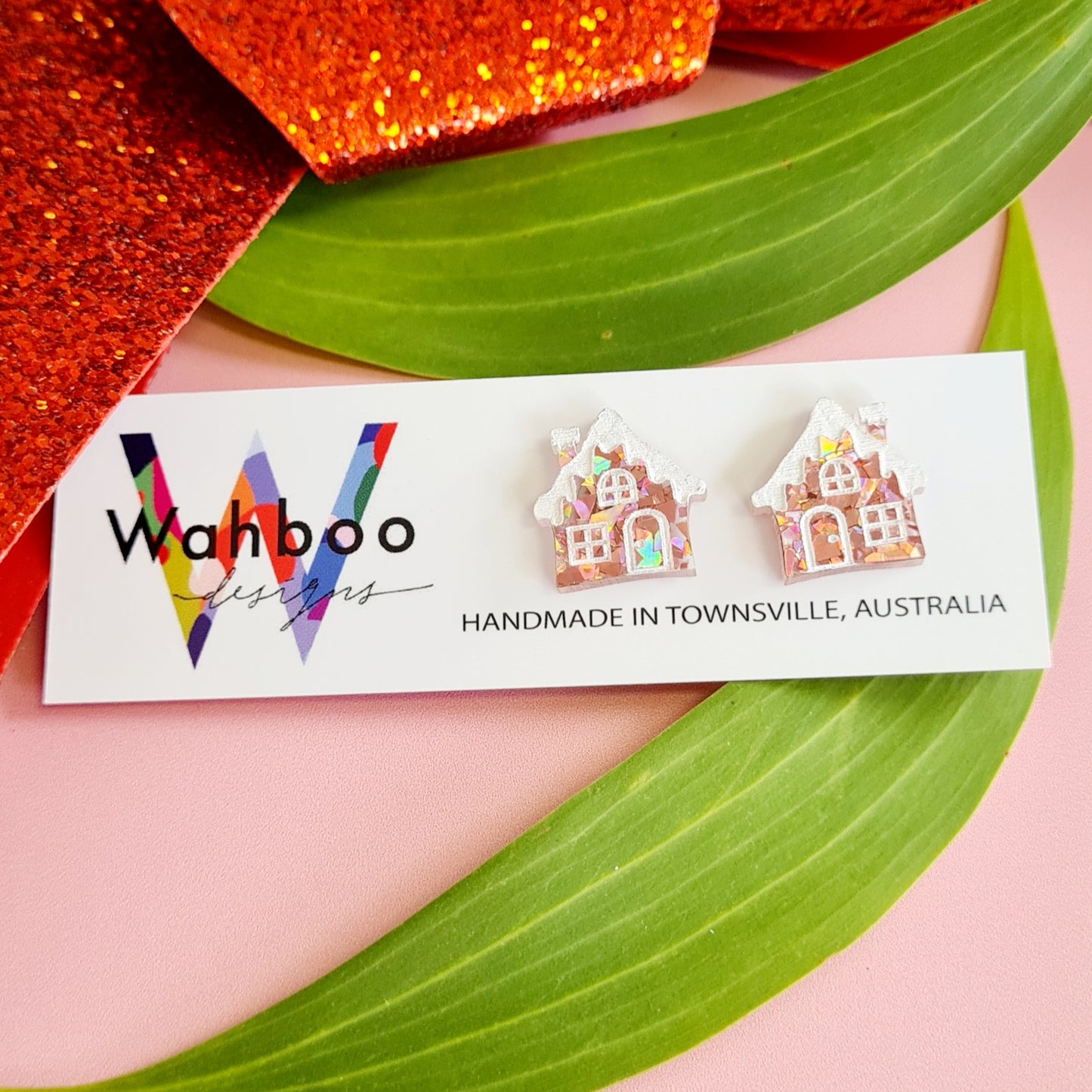 Christmas Gingerbread House Stud Earrings