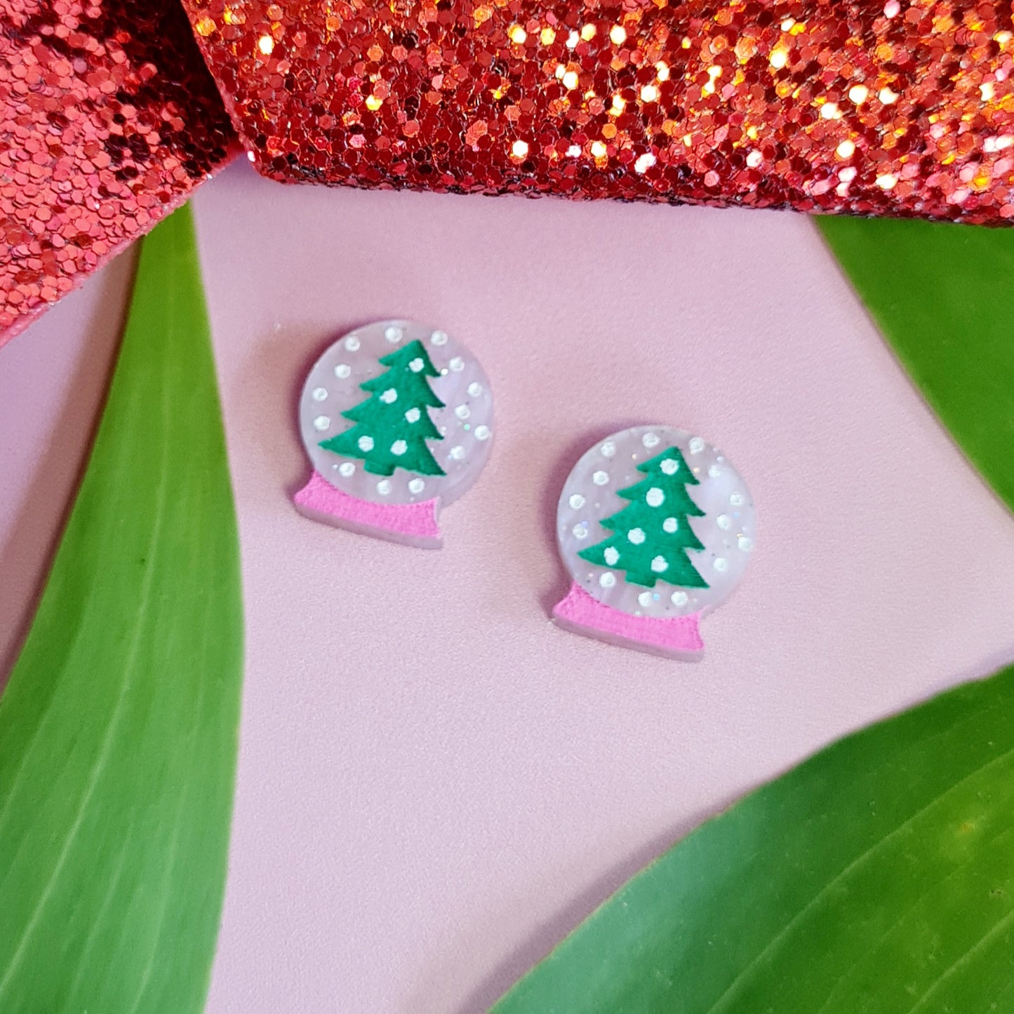 Christmas Snow Globe Stud Earrings