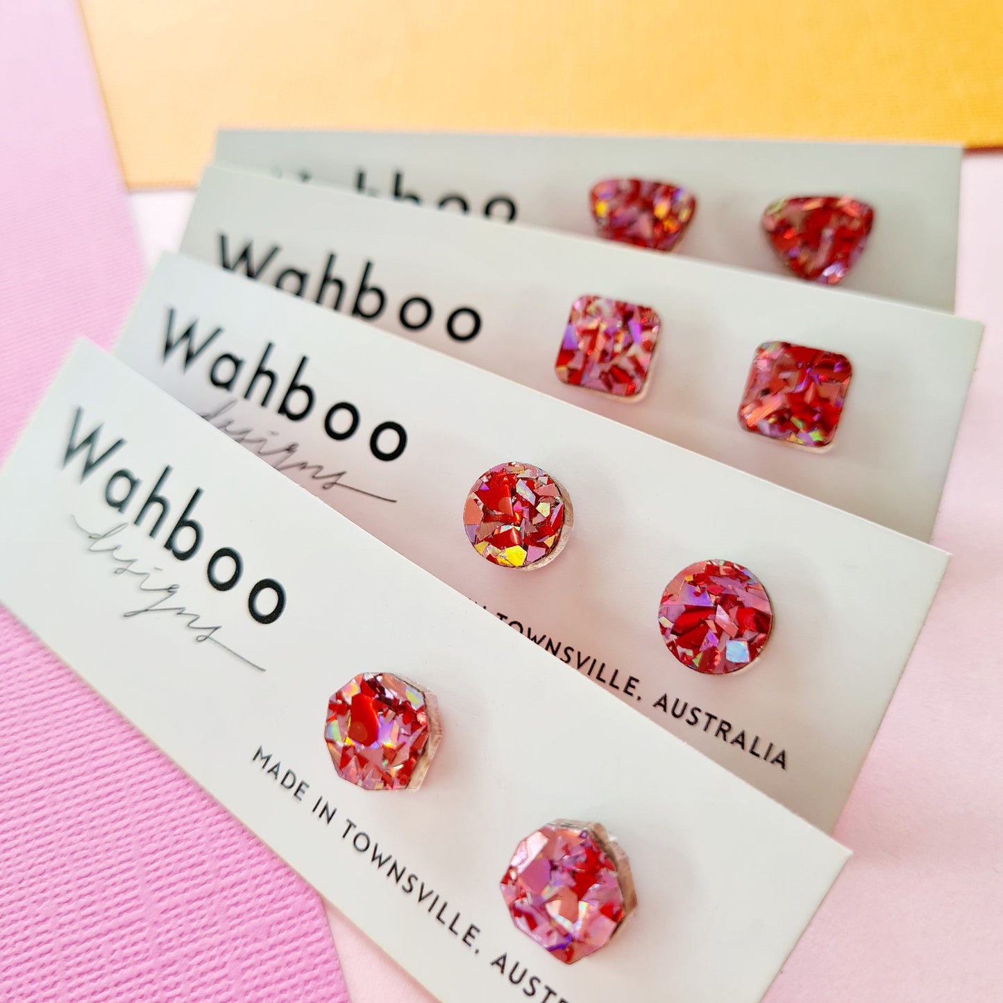 Red & Pink Confetti Collection Stud Earrings