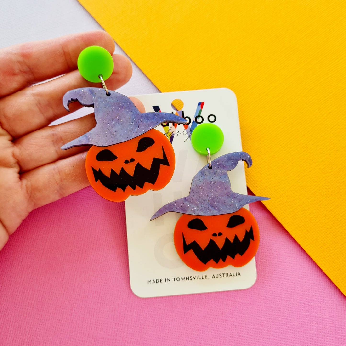 Halloween Pumpkin Witch Dangle Earrings