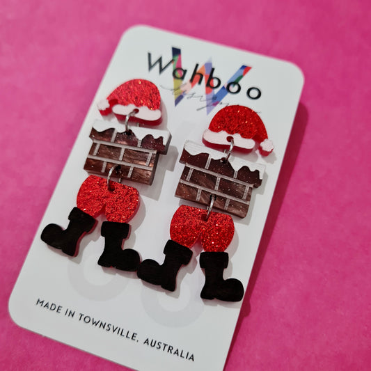 Christmas Santa Down a Chimney Dangle Earrings