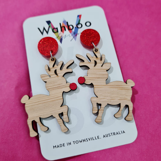Christmas Rudolph the Red Nosed Reindeer Dangle Earrings