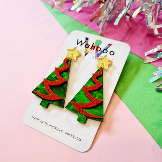 Christmas Tree & Tinsel Dangle Earrings