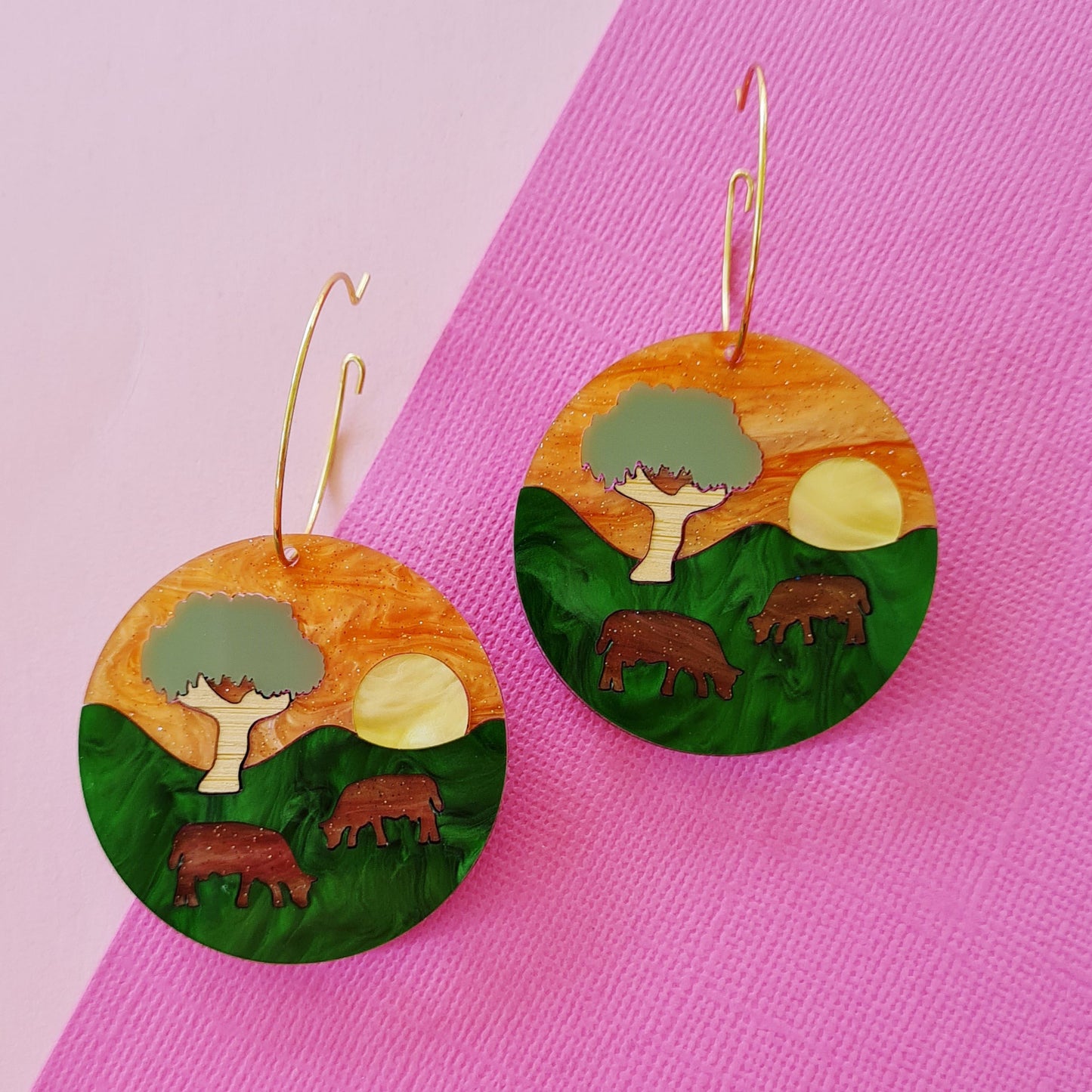 Outback Country Scene Dangle Earrings