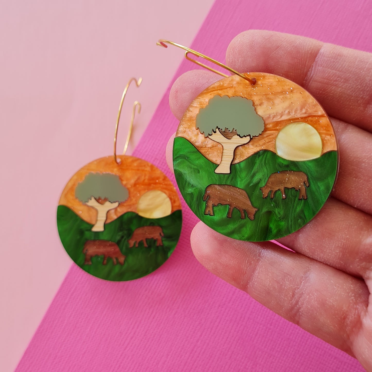 Outback Country Scene Dangle Earrings