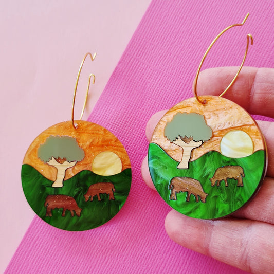 Outback Country Scene Dangle Earrings