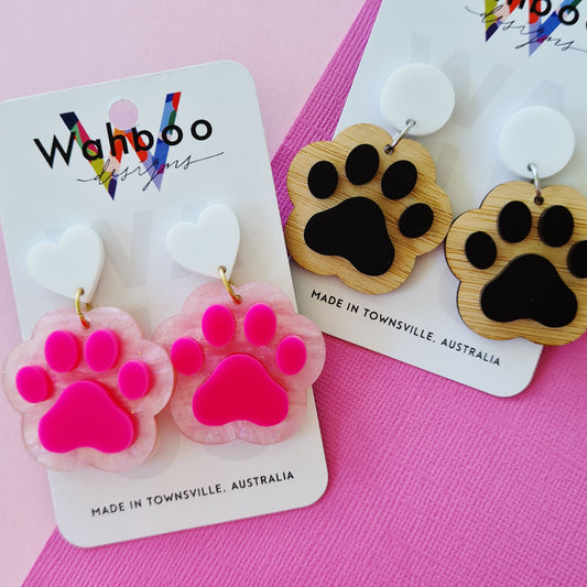 Cat and Dog Paw Dangle Earrings