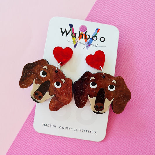 Dachshund Dog Face Dangle Earrings