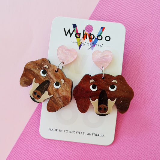 Dachshund Dog Face Dangle Earrings